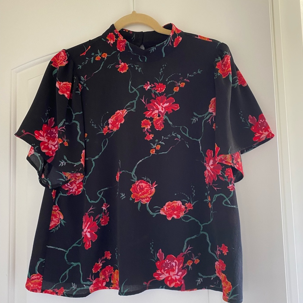 BP mock neck floral blouse
